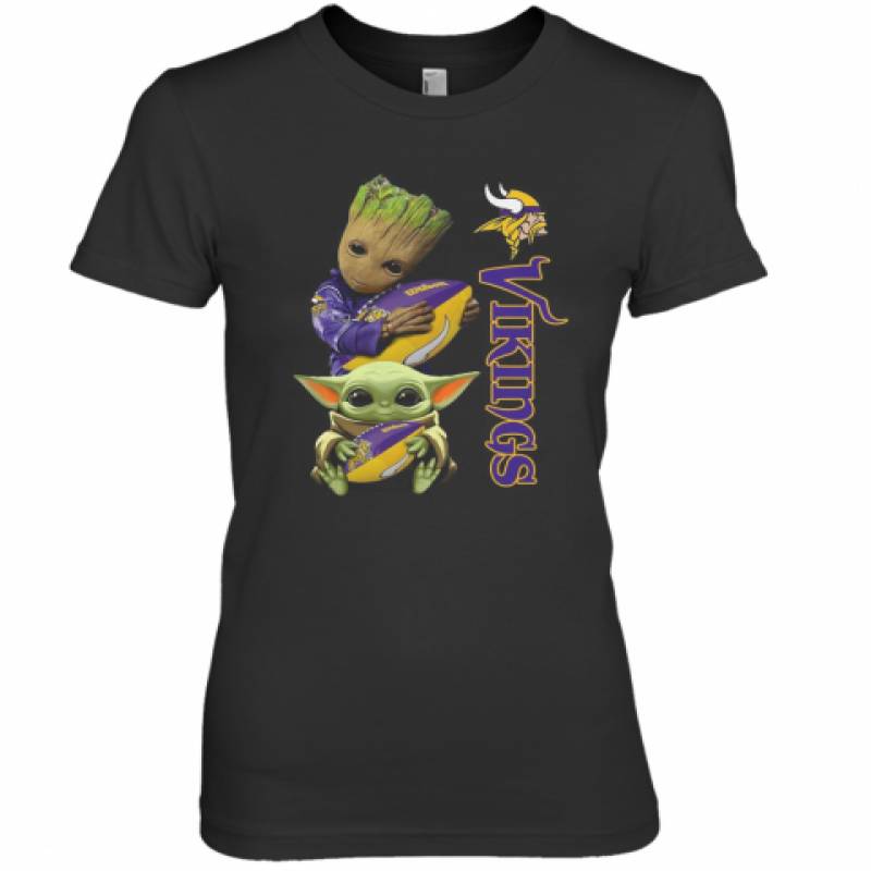 Baby Groot And Yoda Hug Minnesota Vikings Premium Women's T-Shirt