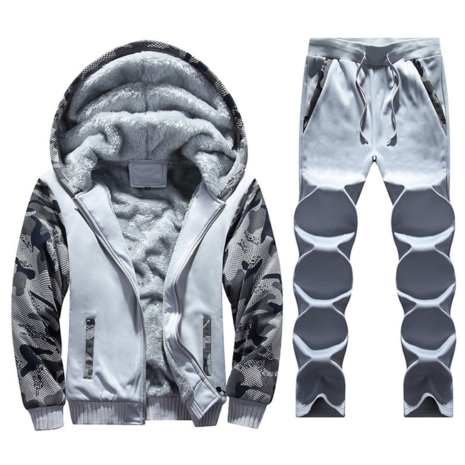 Tracksuit Men Winter Camouflage Hoodies Casual Hooded Warm Sweatshirts Thick Fleece 2PC Jacket+Pant Men M-4XL alx