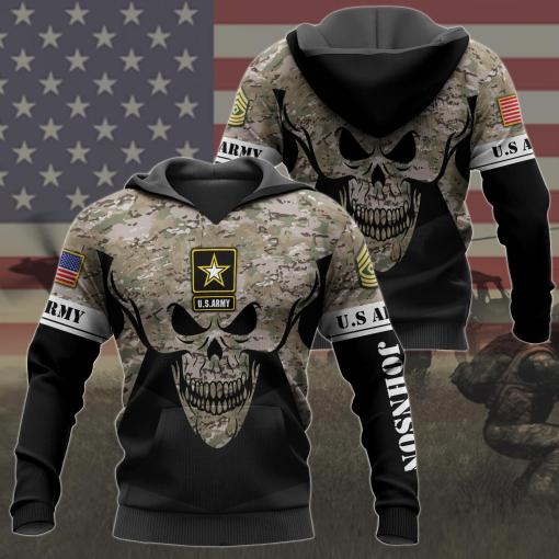 Us Army Skull Style Gift For Veteran Military Gift Custom Hoodie And Jogger Custom Name And Rank Veteran Hoodie All Over Printed