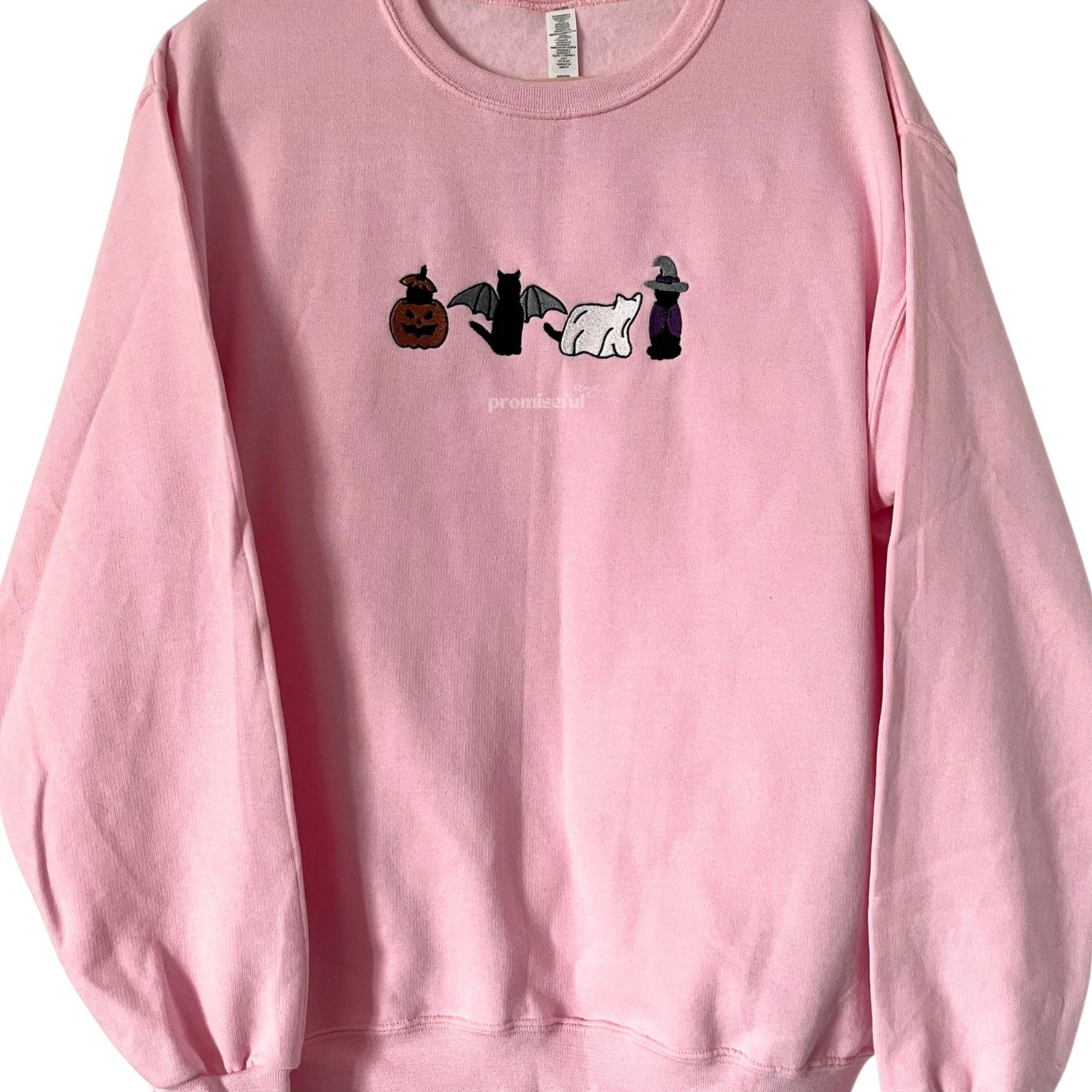 Halloween Cat Embroidered Sweatshirt 2D Crewneck Sweatshirt All Over Print Sweatshirt For Women Sweatshirt For Men Sws2521