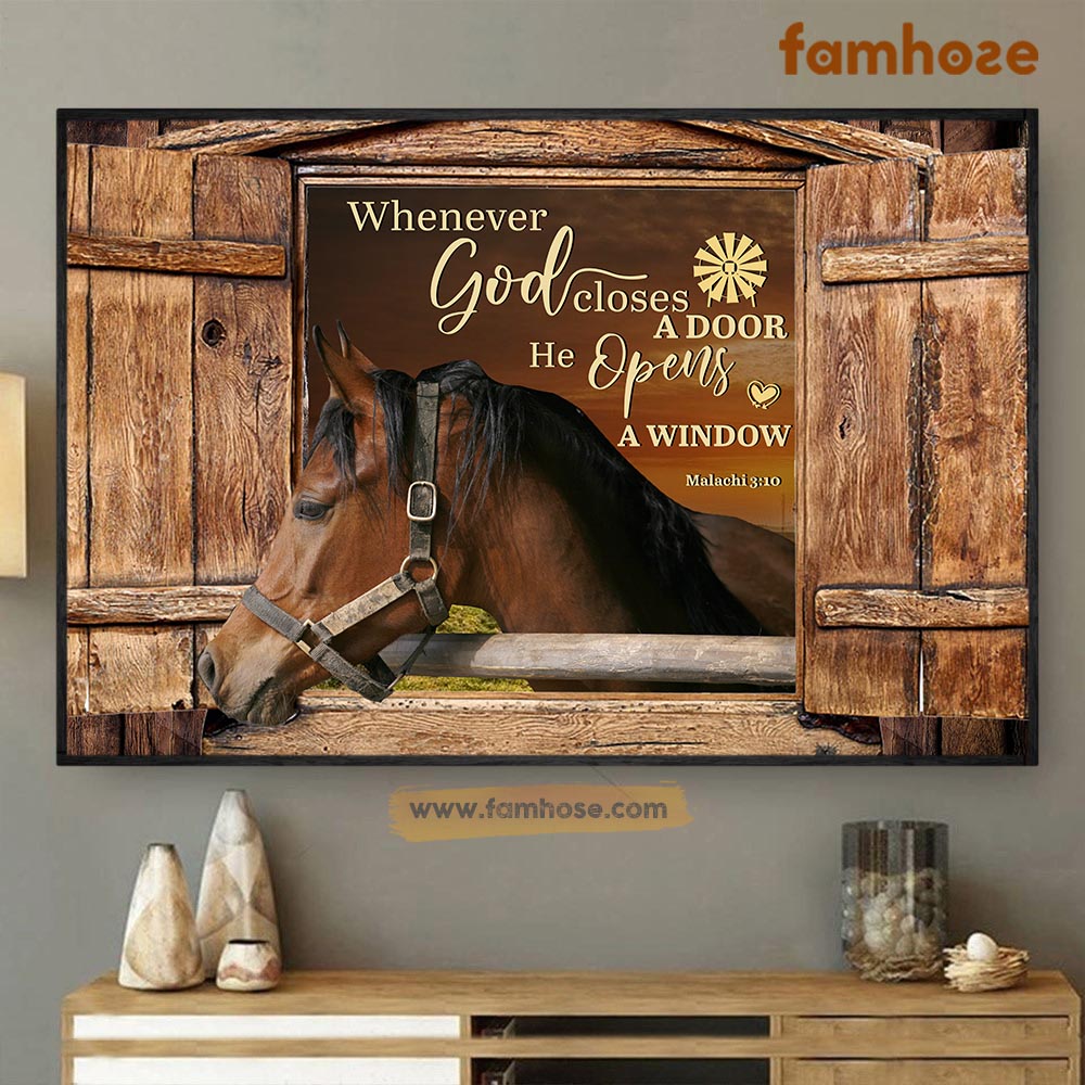 Horse Poster & Canvas, Whenever God Closes A Door He Opens A Window, Horse Canvas Wall Art, Poster Gift For Horse Lovers