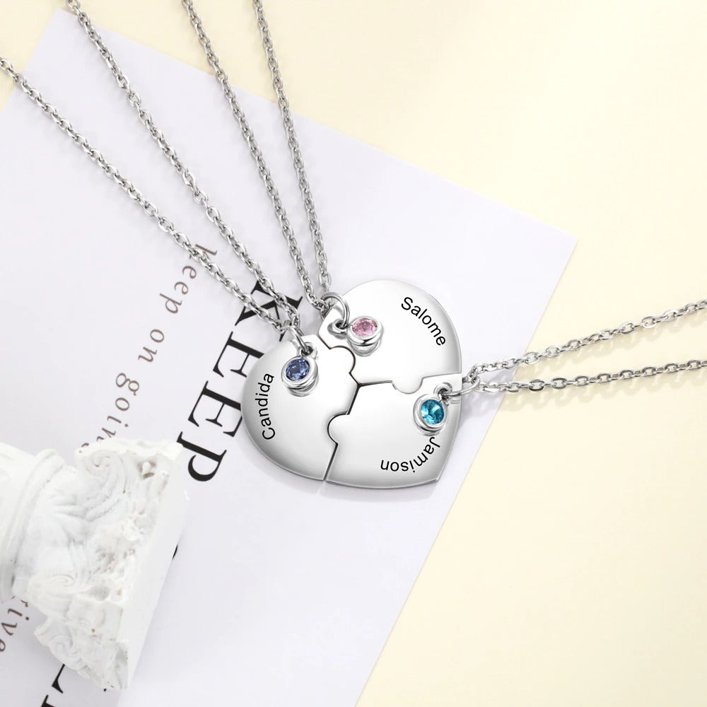 3Pcs/Set Personalized Heart Mothers Day Necklace With Birthstones Mom Jewelry Gift For Mom Grandma Wife Ht