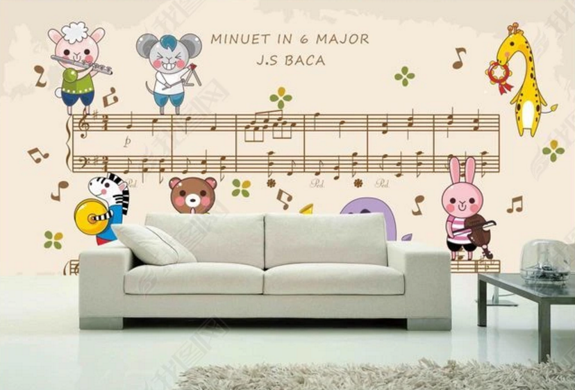 3D Cartoon Music Animal Wall Mural Wallpaper Lqh 340