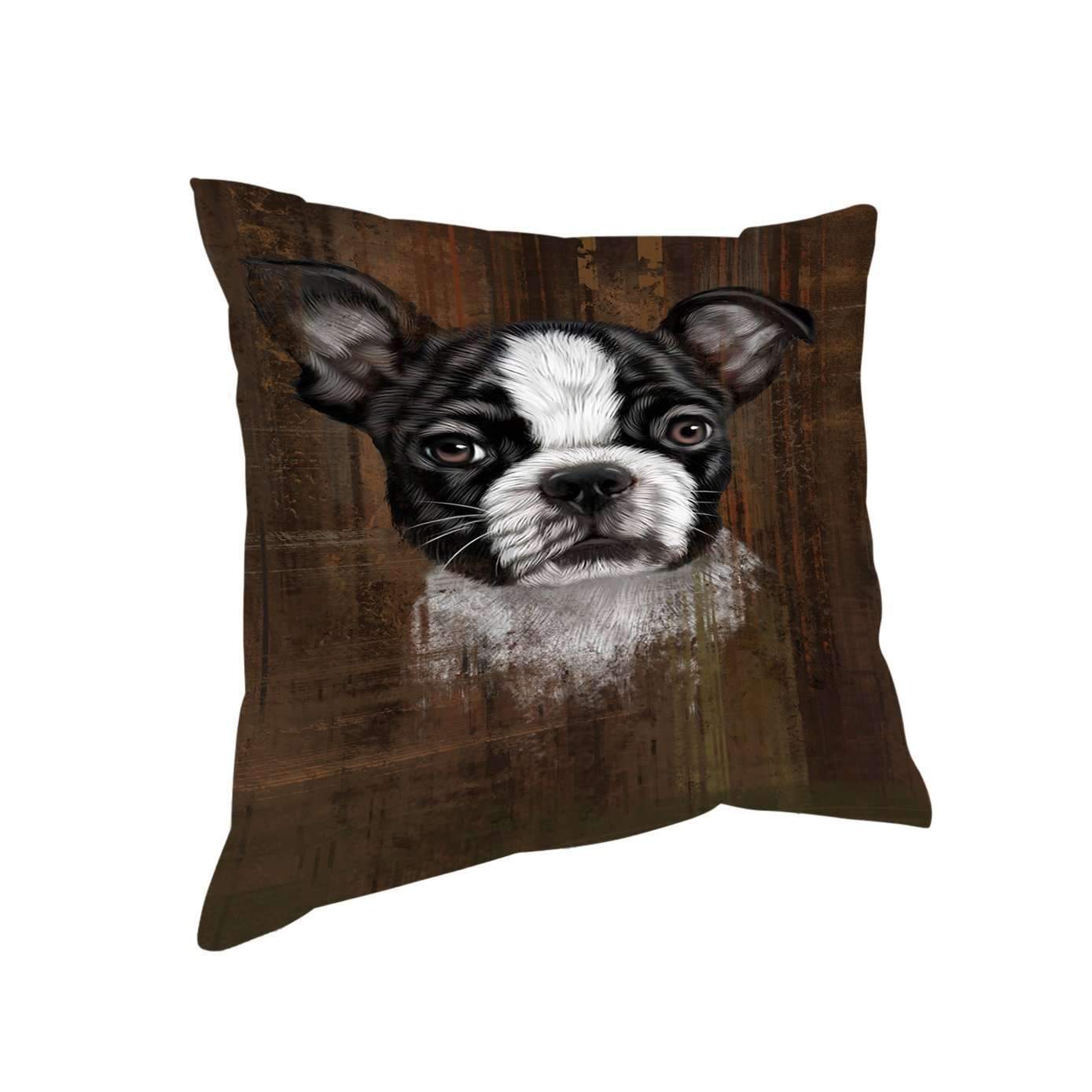 Rustic Boston Terrier Puppy Pillow Pil48904