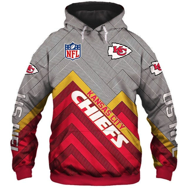 Kansas City Chiefs Striped Line Grey Red Super Bowl 3D Pullover Hoodie