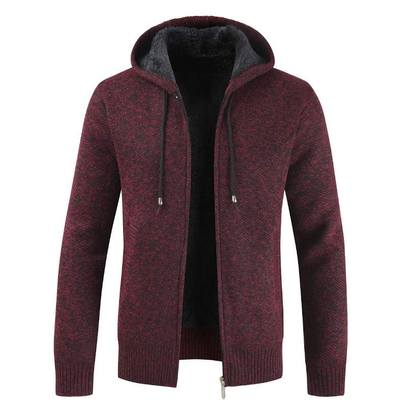 Cardigan Zipper Sweater Autumn Winter Men’s Pure Color Casual Plush Thickened Jacket Sweater Male Clothing Hooded Jacket Coat alx