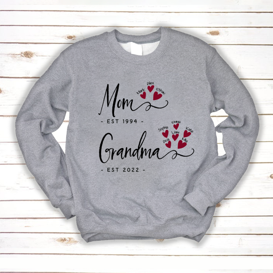 Mom Grandma Est Heart Custom Sweatshirt