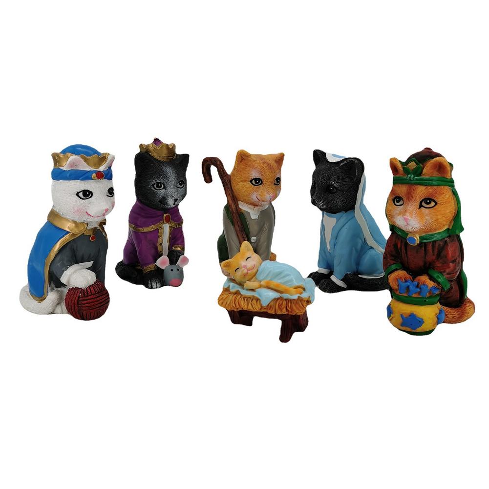 Cat Figurines Nativity Scene Set Birth Of A Kitten Figurine Collection Cat Statue Resin For Home Tabletop Christmas alx