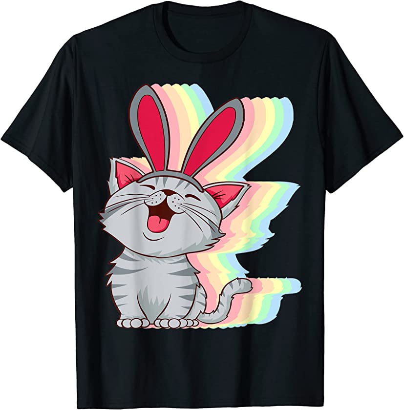 Cat Bunny Ears Easter Day Cute Pet Kitten Lover Boys Girls T-Shirt