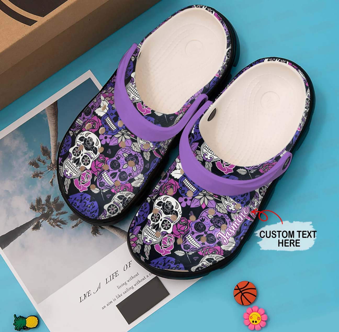 Skull Personalized Clog, Custom Name, Text, Color, Number Fashion Style For Women, Men, Kid, Print 3D Floral Skull V1