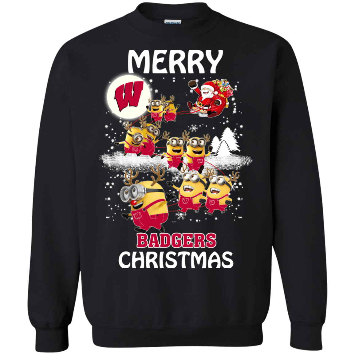 Excellent Wisconsin Badgers Minion Ugly Christmas Sweater 2023S Santa Claus With Sleigh Hoodies Sweatshirts
