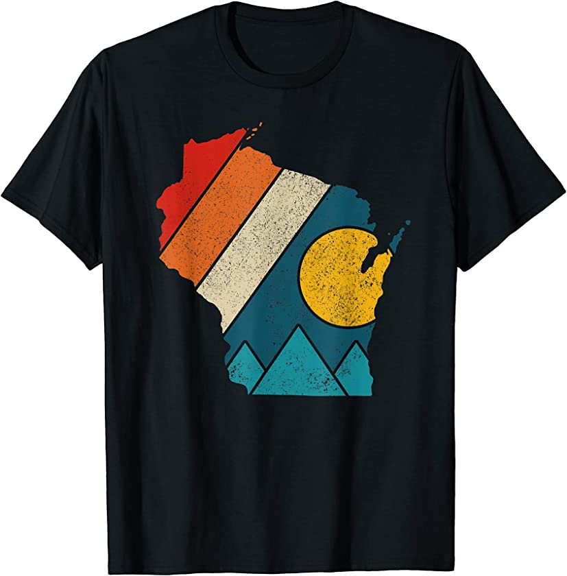 Wisconsin Vintage State Map Mountains Hiking Pride Gift T-Shirt