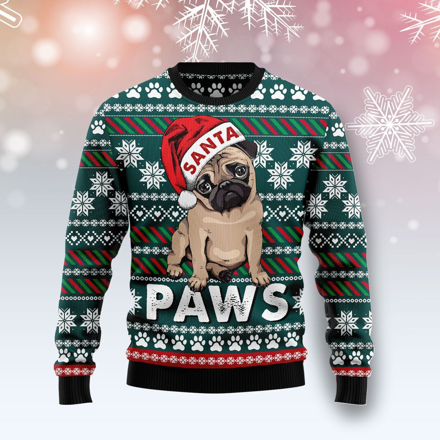 TJJ302009A63WS PUG SANTA CHRISTMAS SWEATER PP