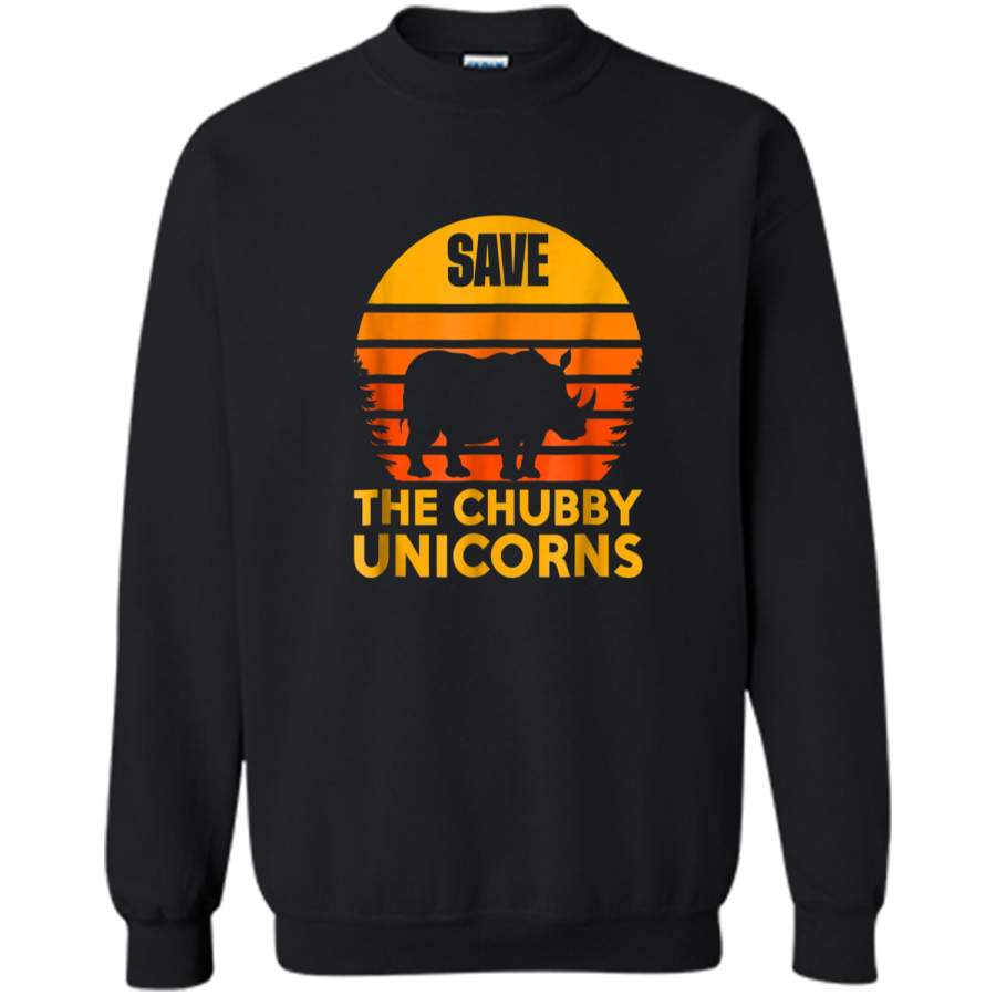 Retro Vintage Save The Chubby Unicorns Animal Lovers Printed Crewneck Pullover Sweatshirt