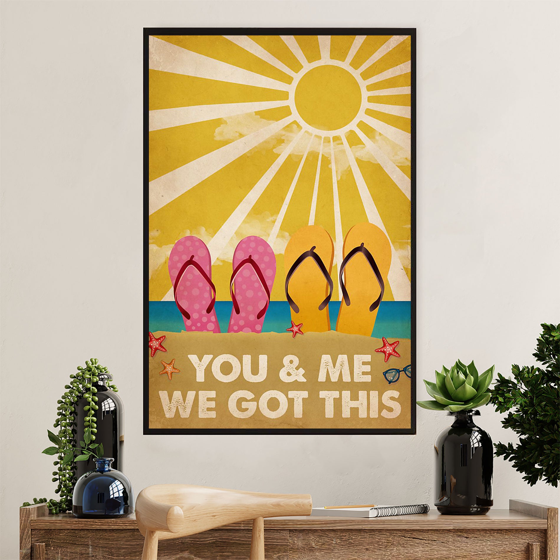 Summer Beach Ocean Poster | Couple Love | Wall Art Gift For Sand Sea Ocean Lover