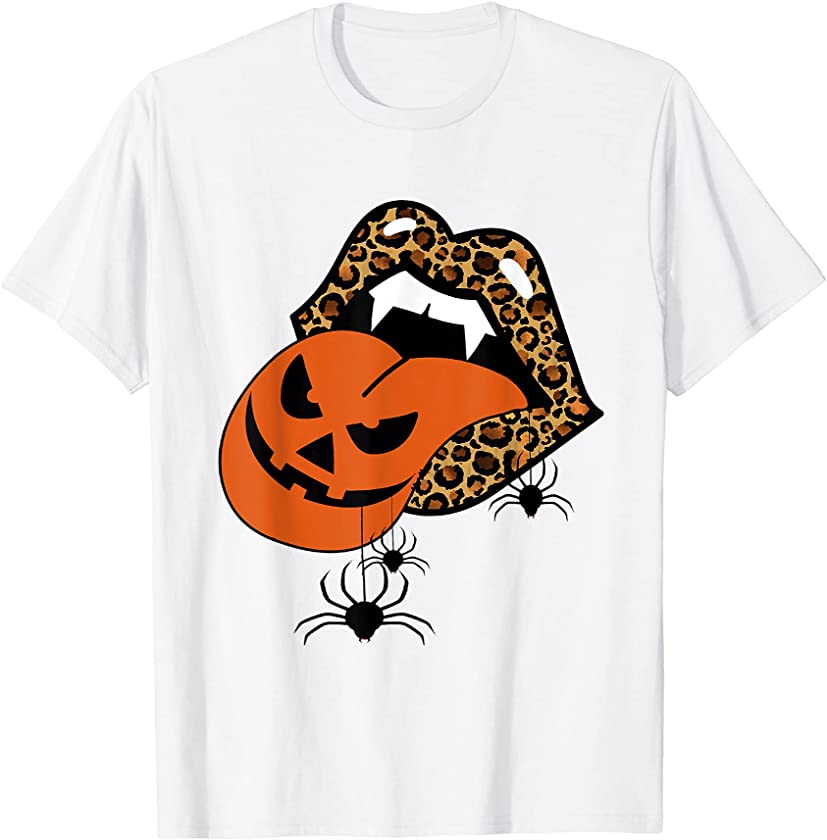 Pumpkin Tongue Out Vampire Leopard Lips Spider Halloween T-Shirt