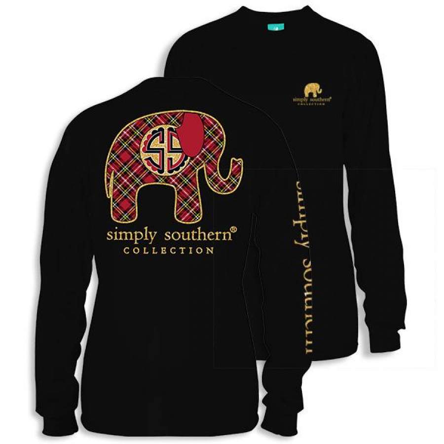 Simply Southern Preppy Plaid Elephant Long Sleeve T-Shirt