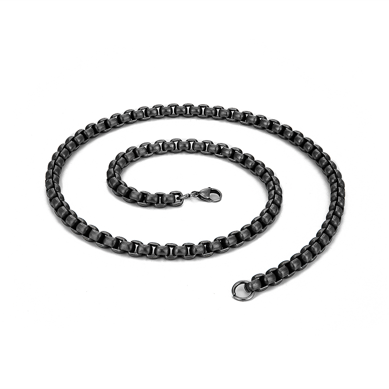 7mm Wide Chain Stainless Steel Cuban Vintage Black Necklace Punk Long Men Hip Hop Brushed Matte Silver Male Jewelry Accessories alx