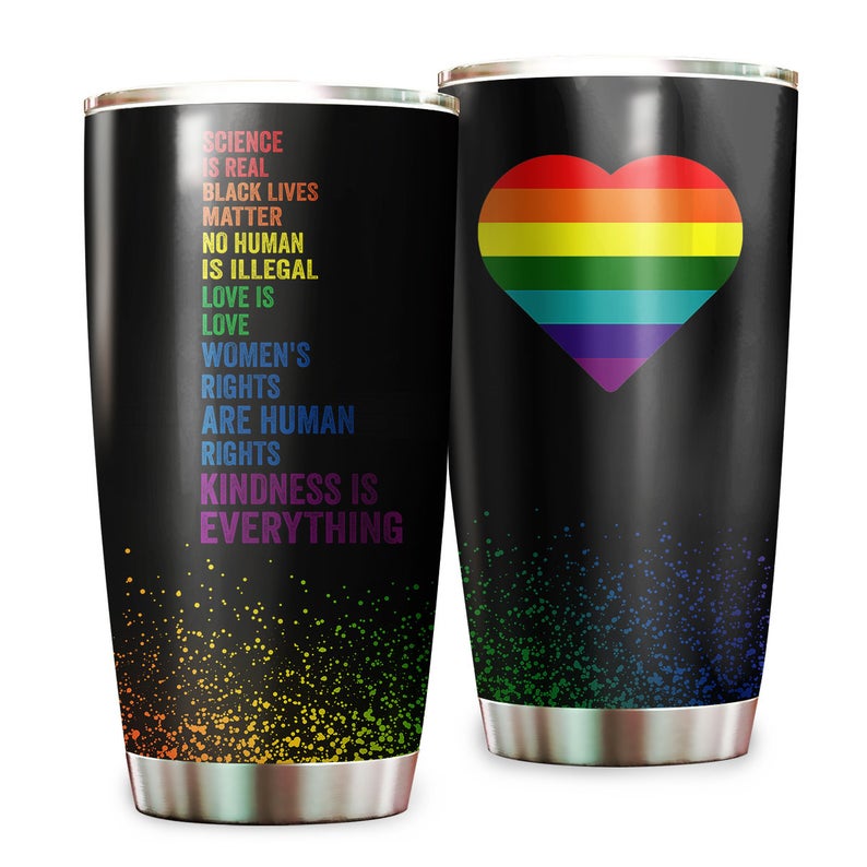 Gay Pride Science Is Real Black Lives Matter Love Is Love Stainless Steel Skinny Tumbler Bulk, Double Wall Vacuum Slim Water Tumbler Cup With Lid, Reusable Metal Travel Coffee Mug