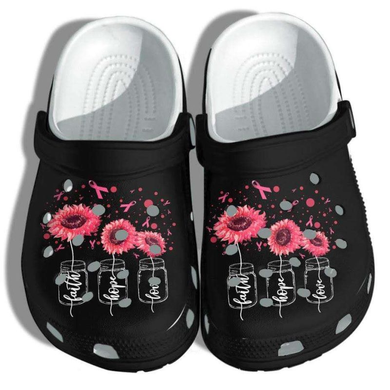 Breast Cancer Awareness Faith Hope Love Sunflower Pinky Crocband Clog Shoes