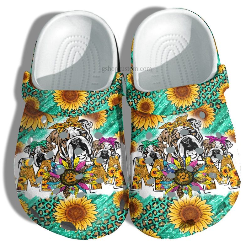 Bull Dog Mom Sunflower Leopard Croc Shoes Gift Aunt- Bull Dog Mom Shoes Gift Mother Day