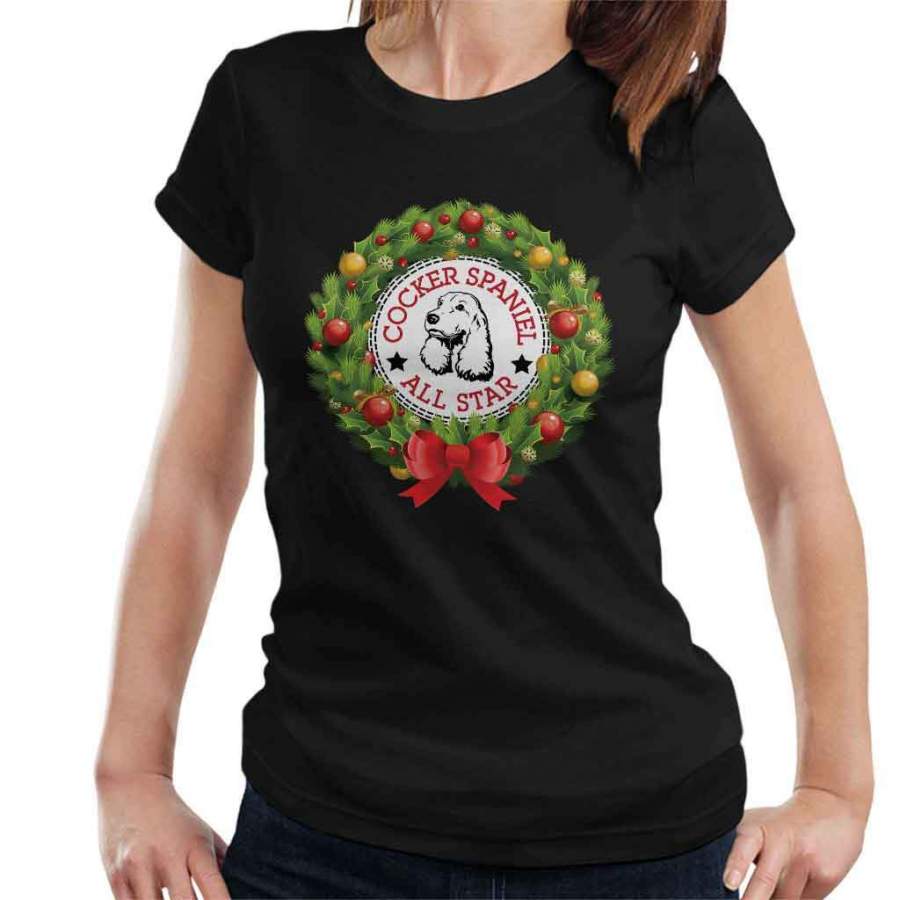 Cocker Spaniel All Star Christmas Wreath Women’s T-Shirt