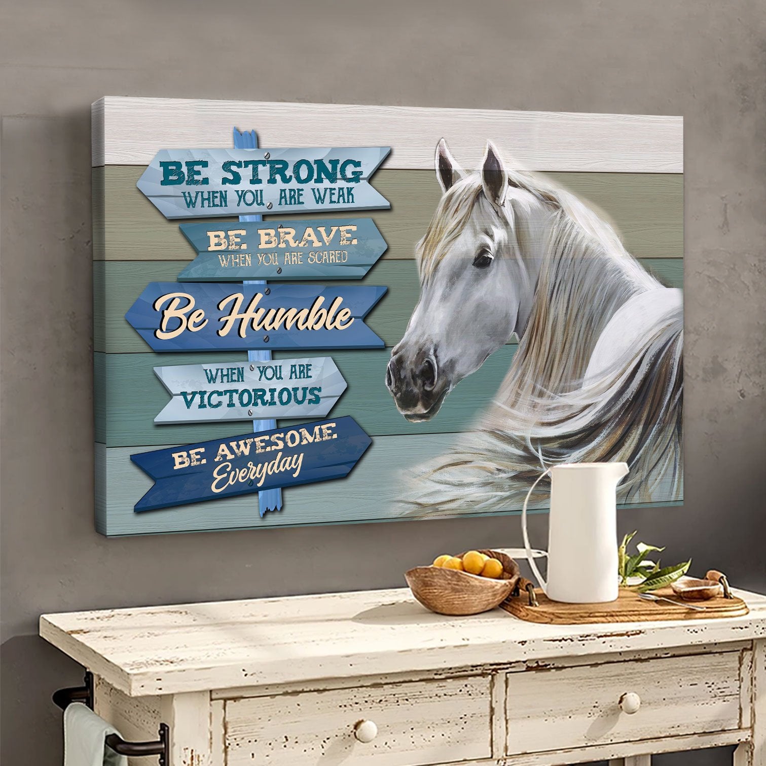 White Horse Be Strong Canvas Wall Art