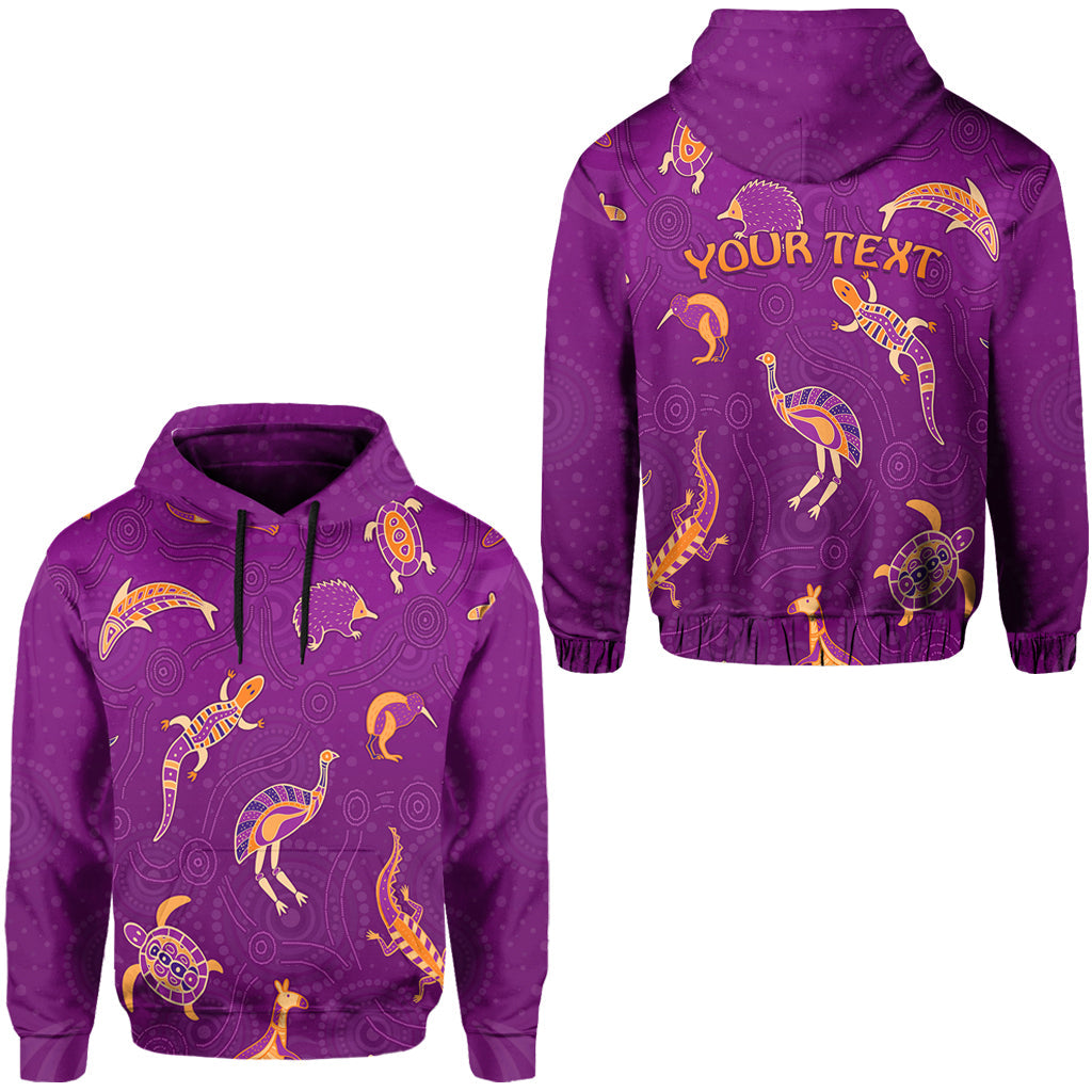 (Custom Personalised) Aboriginal Art Hoodie Animals Australia Version Purple