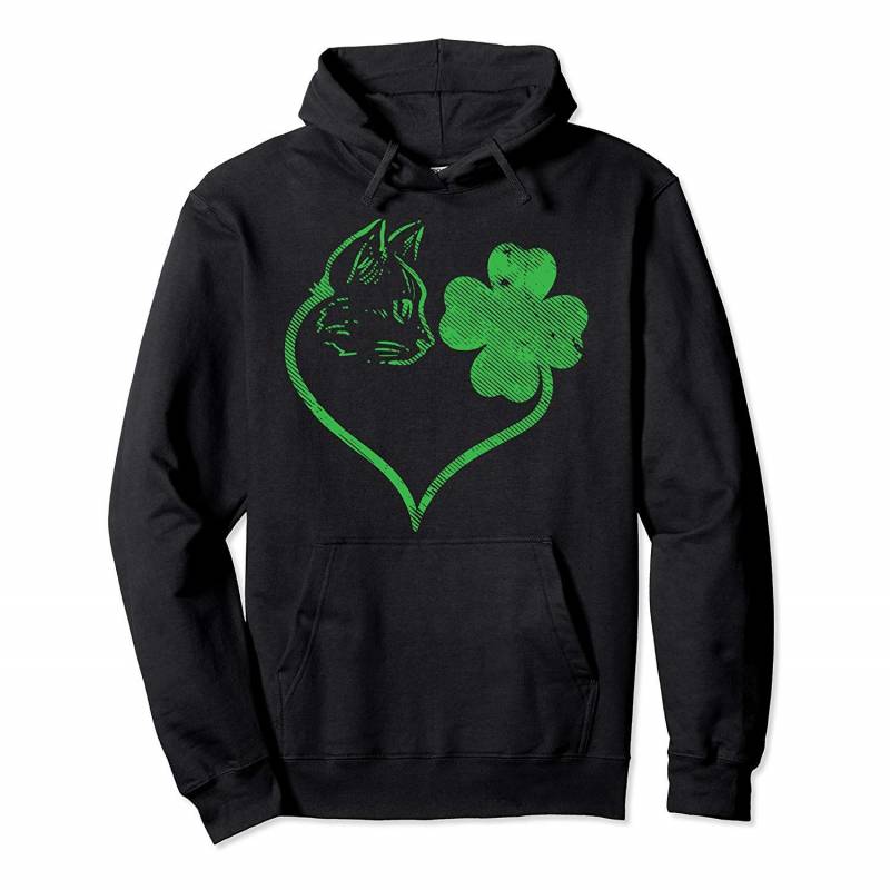 Cat Silhouette Shamrock St Patricks Day Kitten Lover Pet Pullover Hoodie