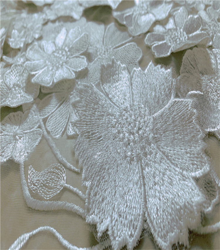 3D High Quality Off White Petals Embroidered Cloth Explosion Noble Temperament Wedding Dress Flower Leaf Designer Sewing Fabric alx