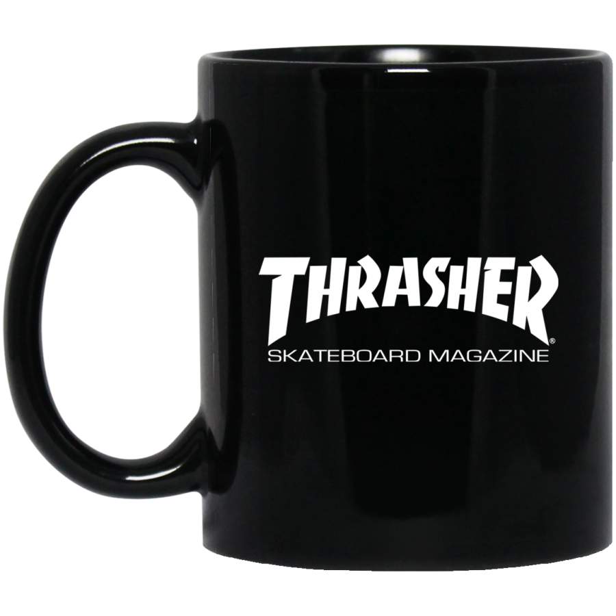 Thrasher Magazine Skateboarding white original logo Black Mug