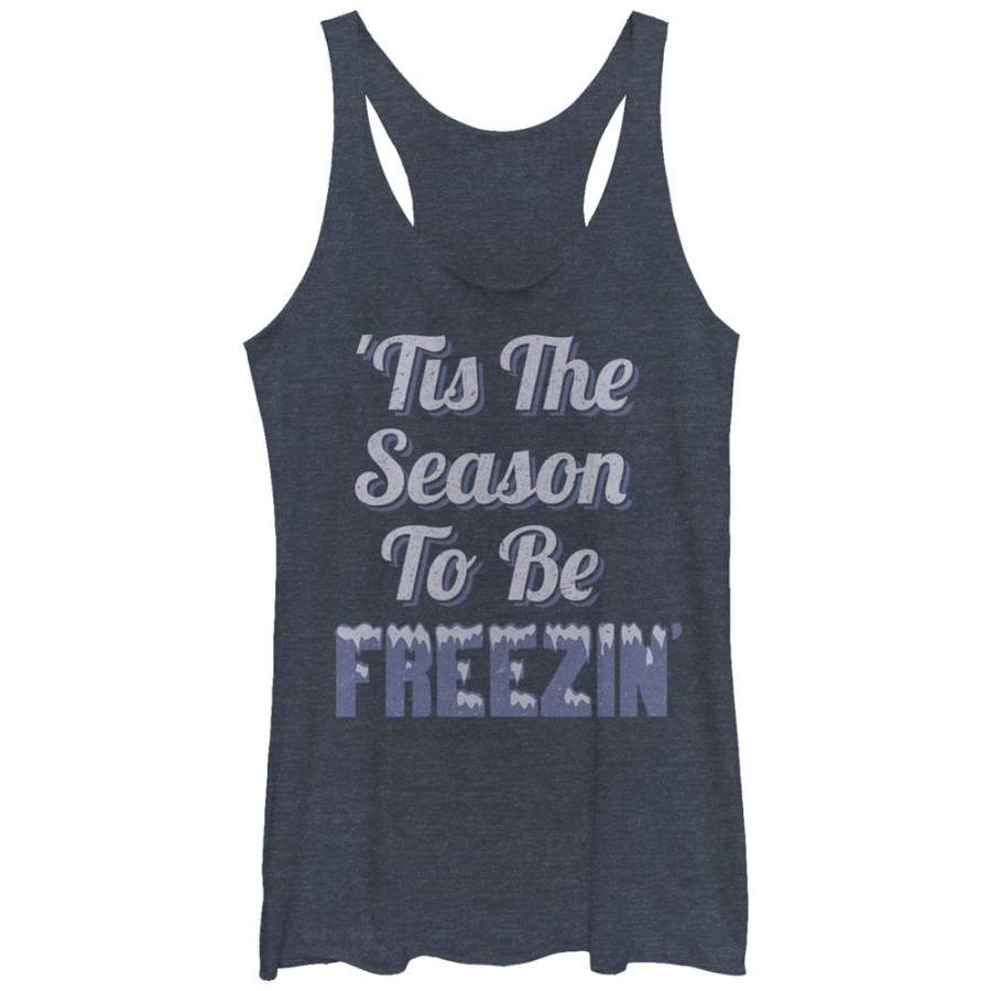 CHIN UP Women’s Season to Be Freezing  Racerback Tank Navy Blue Heather