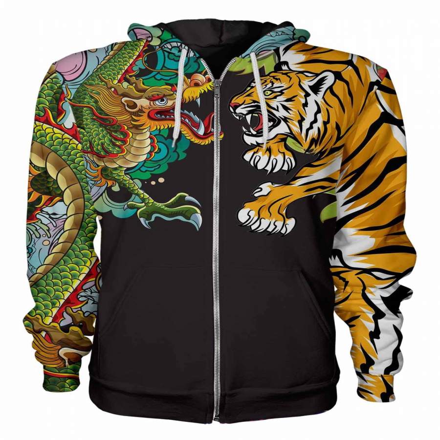 Tiger vs Dragon Zip Hoodie