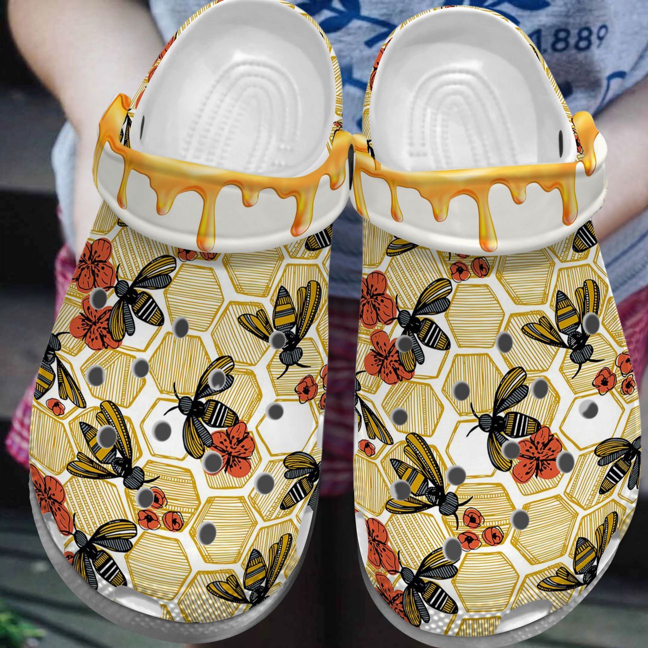 Bee And Flower Personalized Clog, Custom Name, Text, Color, Number Fashion Style For Women, Men, Kid, Print 3D