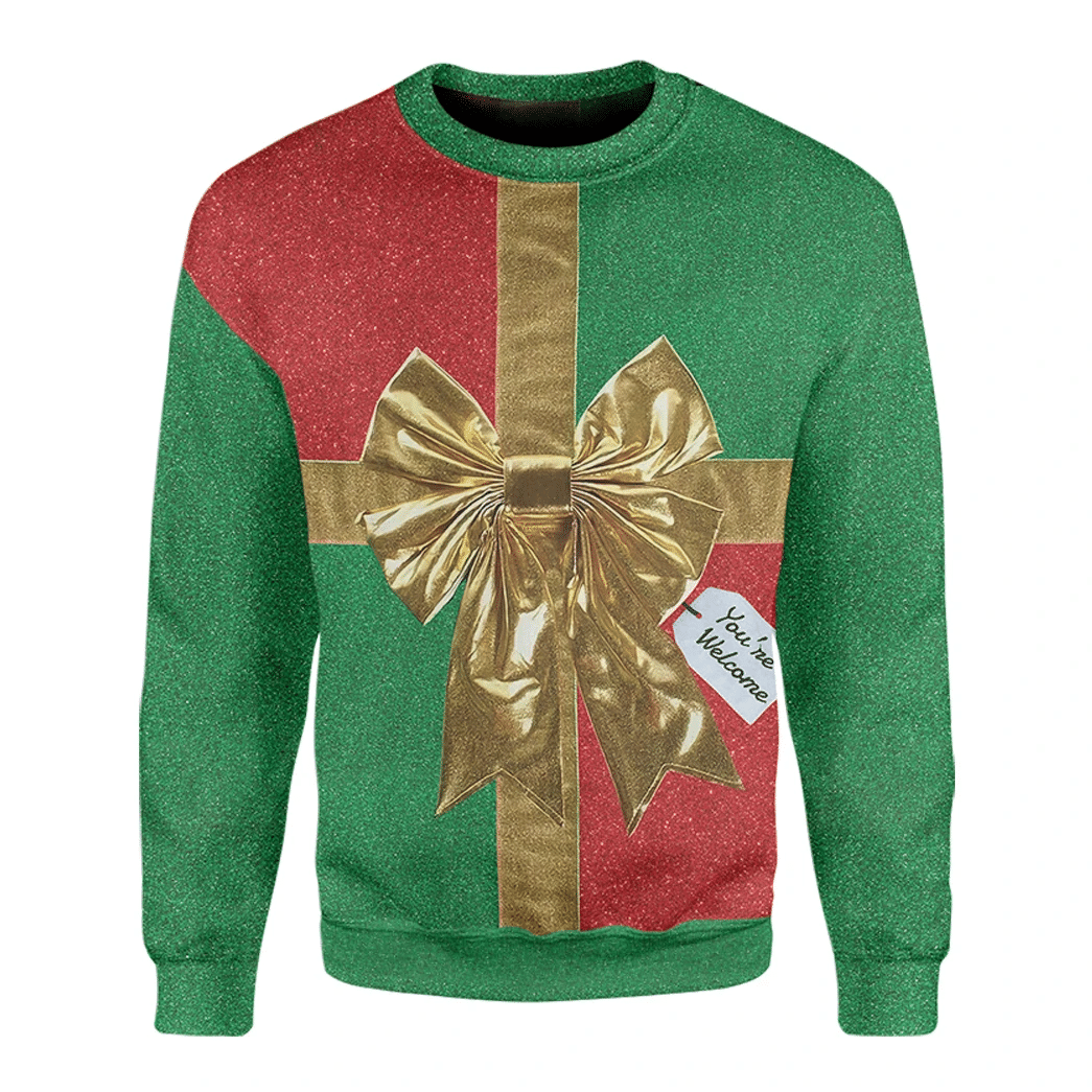 Alohazing 3D Ugly Christmas Green Gift Box Sweatshirt