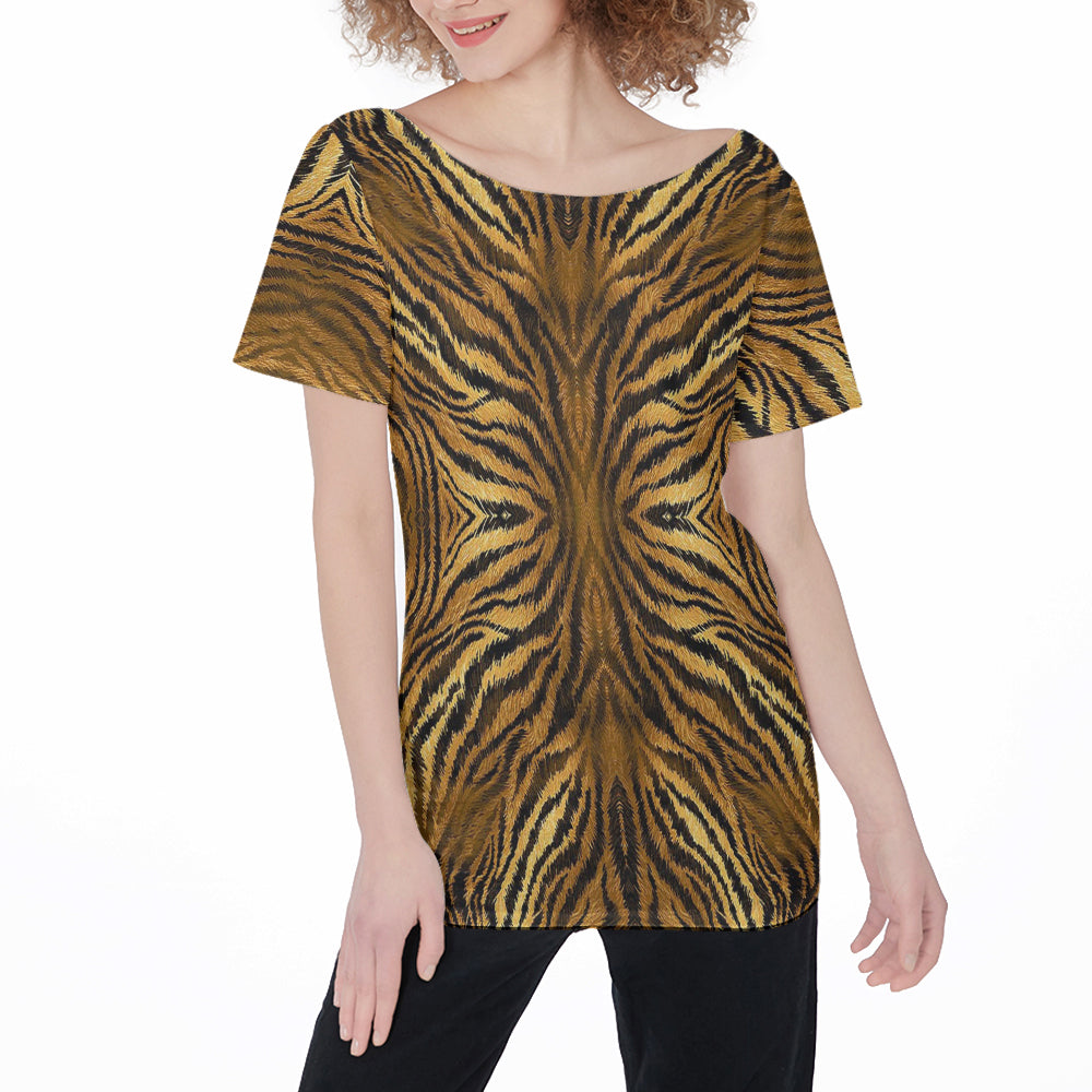 Tiger Skin Print Off Shoulder T-Shirt