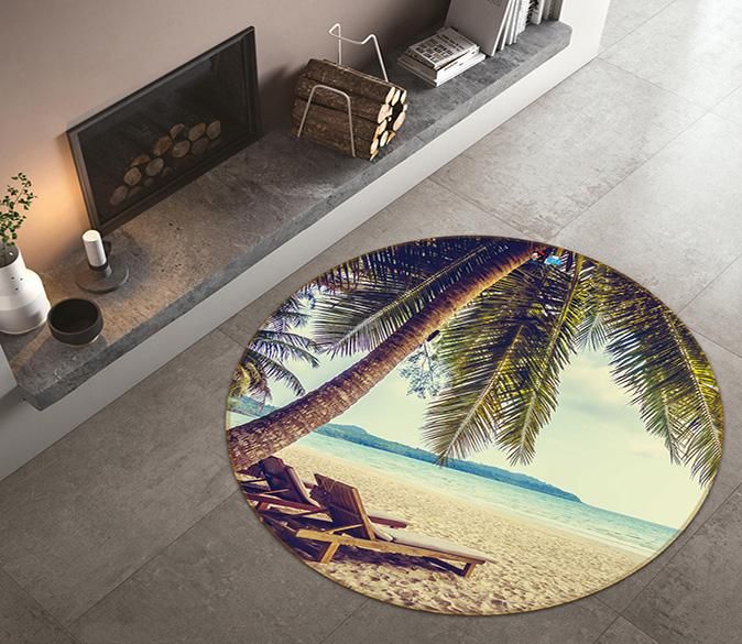 3d Beach Lounger 113 Round Rug Home Decor