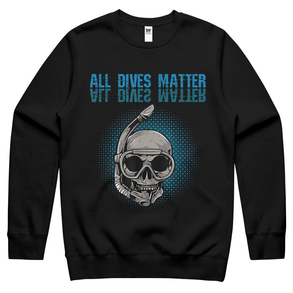 All Dives Matter A Funny Scuba Diver Skull Retro Vintage Crewneck Sweatshirt