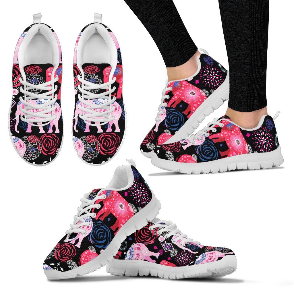 Pink Elephant Pattern Women Sneakers Shoes