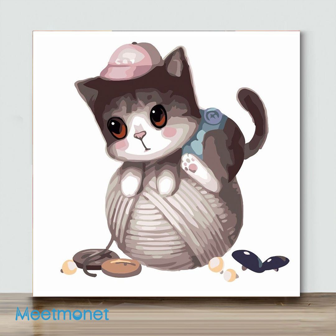 Mini-Cute Kitten Playing With Balls(Already Framed Canvas)