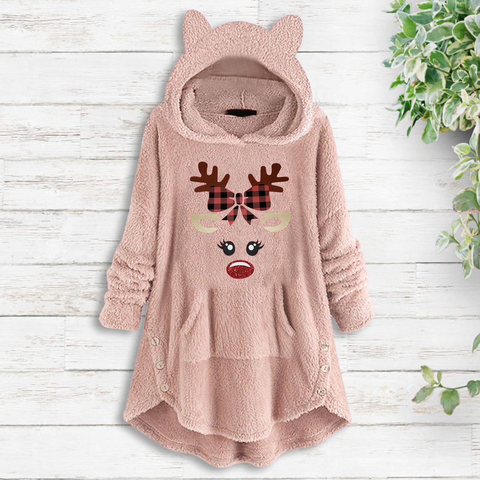 Christmas Hooded Sweatshirts Women Warm Comfortable Loose Warm Hooded Top Long Sleeve Cute Print Pocket Casual Sweatshirt Polyes alx