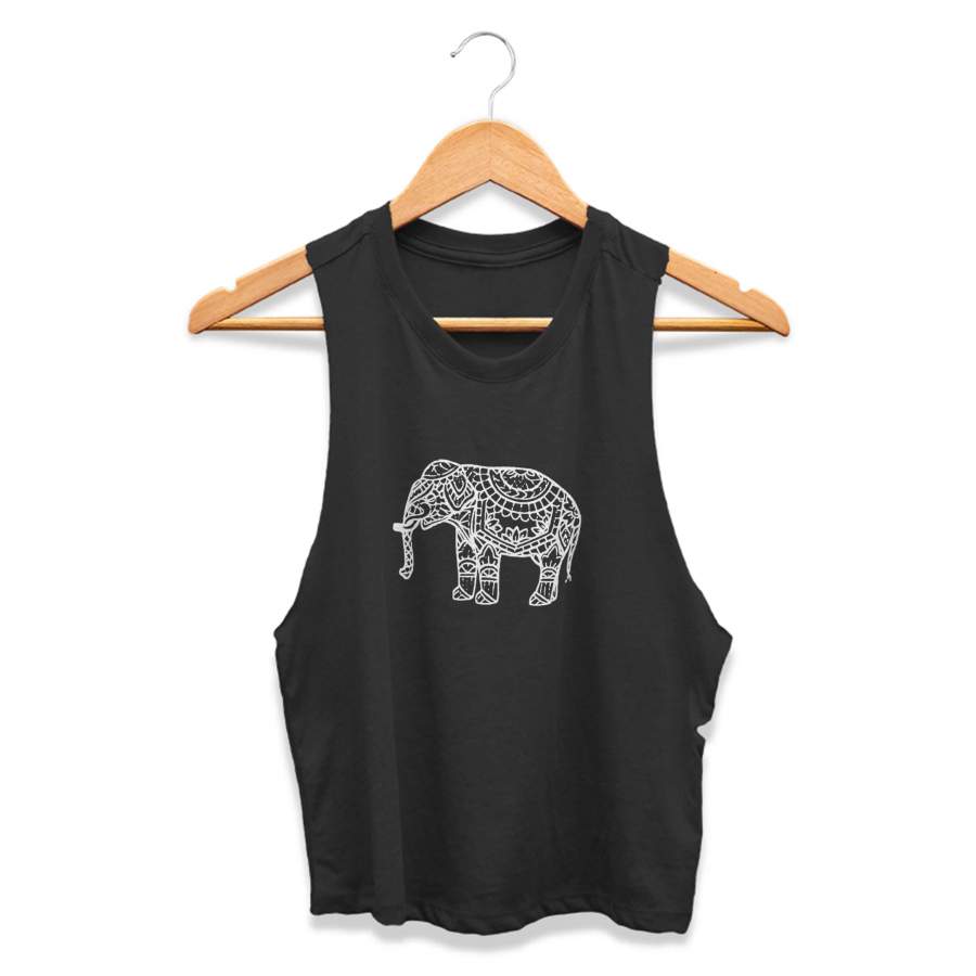 Embroidered Elephant Emerald Yoga Attire CPY Womans Crop Tanktop Tee