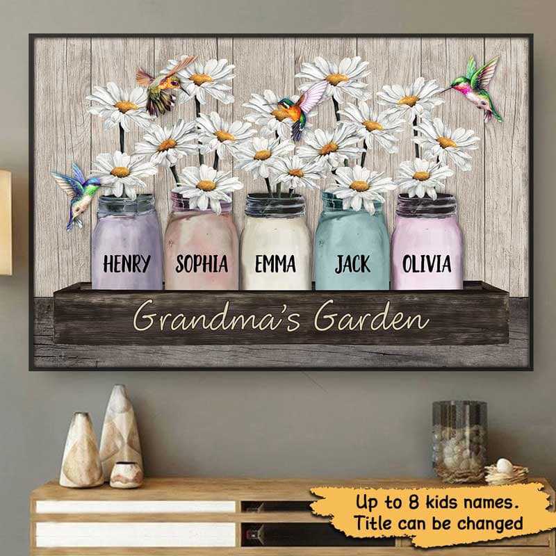 Grandma’S Garden Daisy Vase Personalized Horizontal Poster Canvas