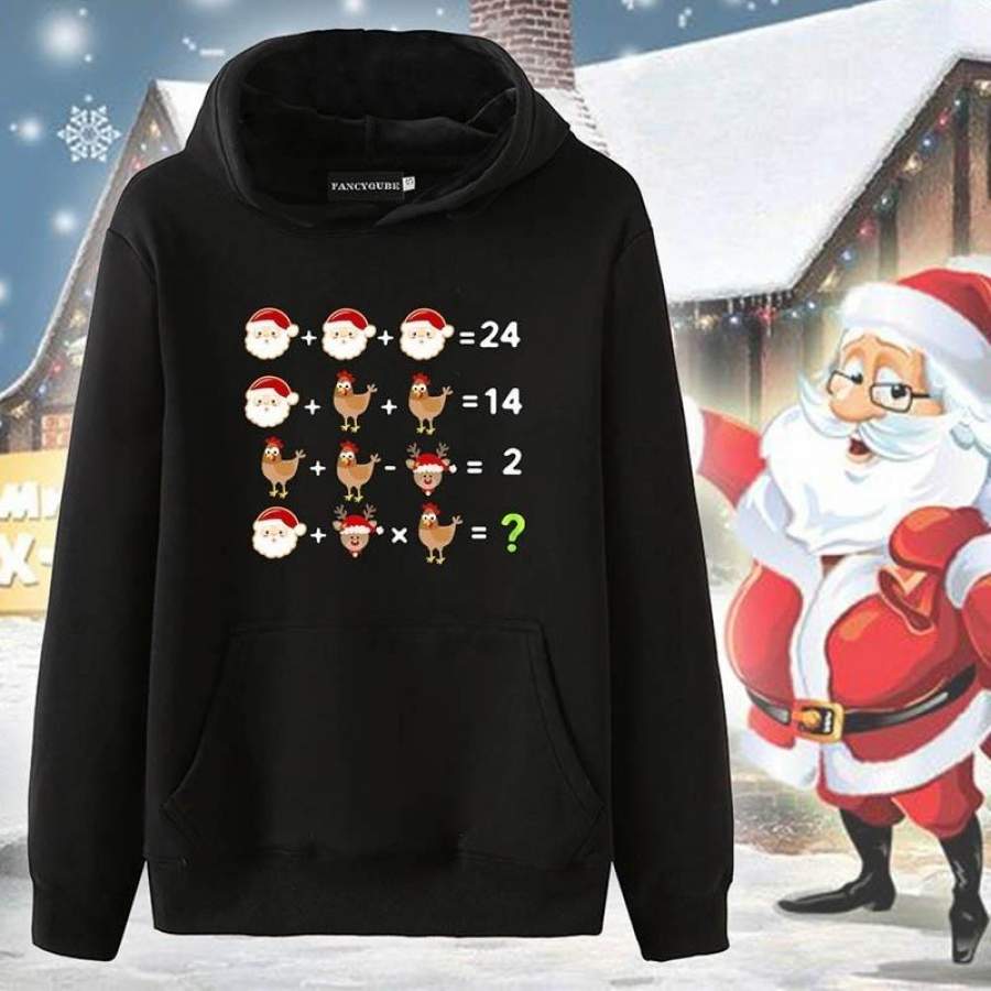 2019 New Women Men Fashion Casual Christmas Funny Santa Arithmetic Printed Hoodie Long Sleeve Hooded Sweatshirt Pullover