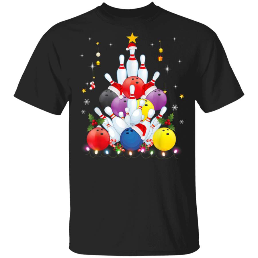 Funny Bowling Christmas Tree Light Xmas Gift Shirt Hoodie Shirt