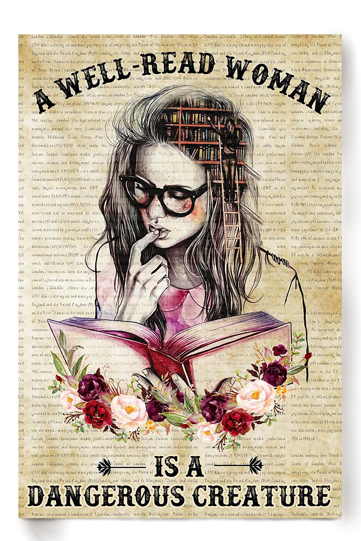 A Well Read Woman Girls Wall Decor Gift For International Women Day Home Decor Girlfriend Valentine Day Poster