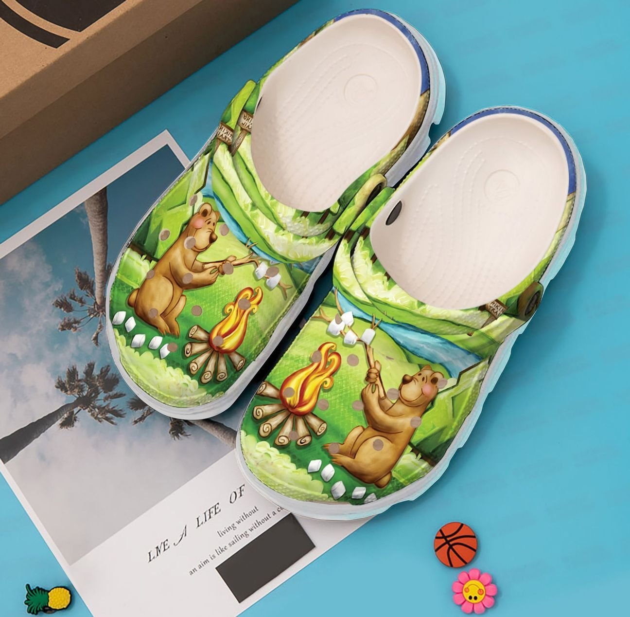 Capming Personalized Clog, Custom Name, Text, Color, Number Fashion Style For Women, Men, Kid, Print 3D Camping Bear