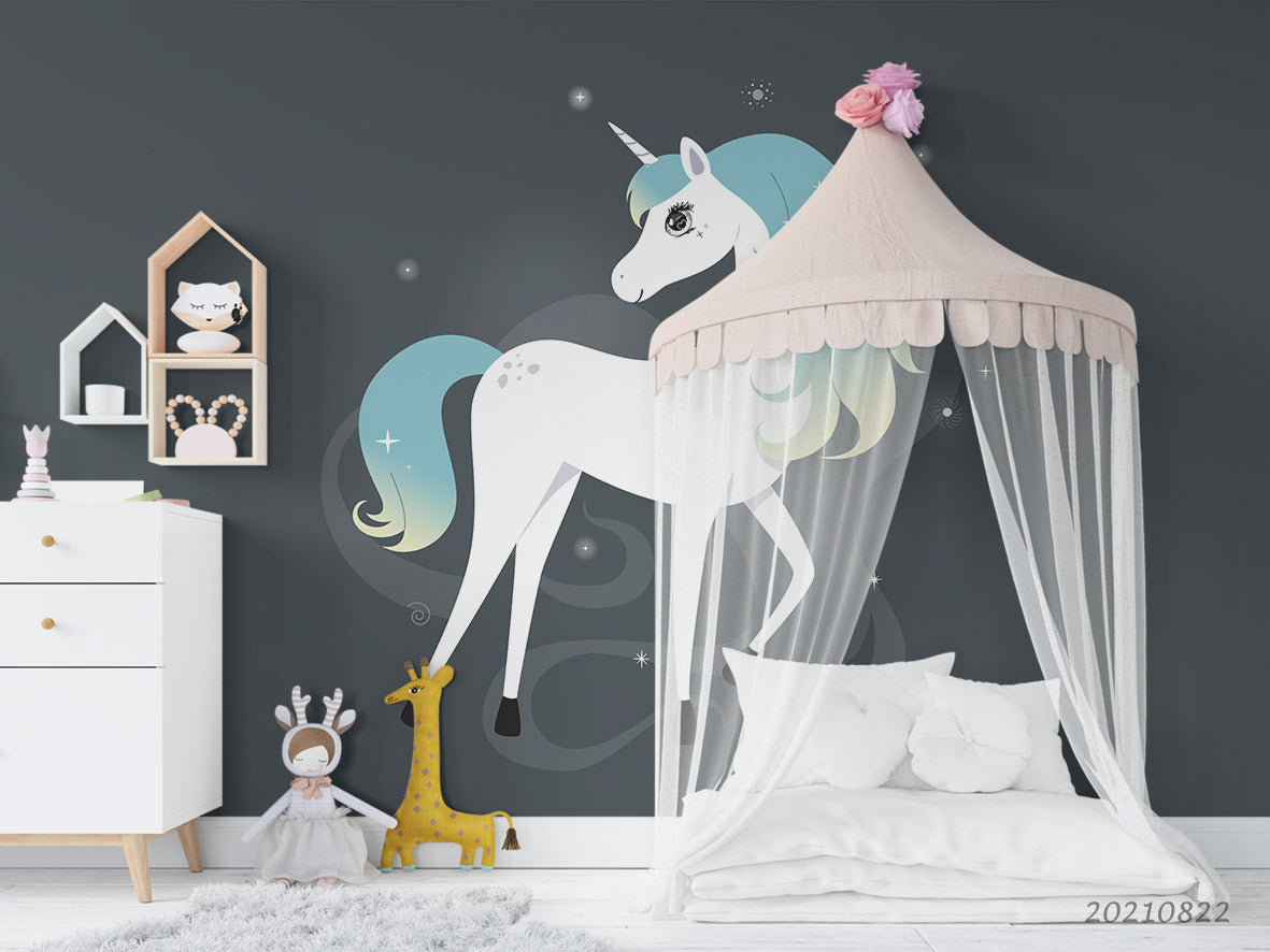 3D Cartoon Animal Unicorn Wall Mural Wallpaper Lqh 430