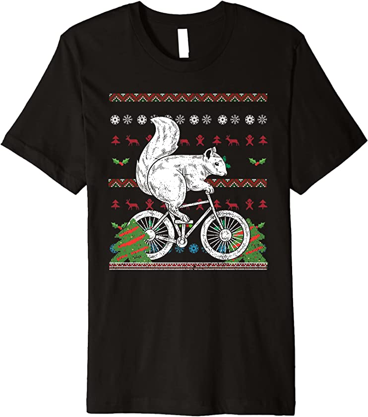 Ugly Christmas Cycling Forest Animal Merry Xmas Squirrel Premium T-Shirt