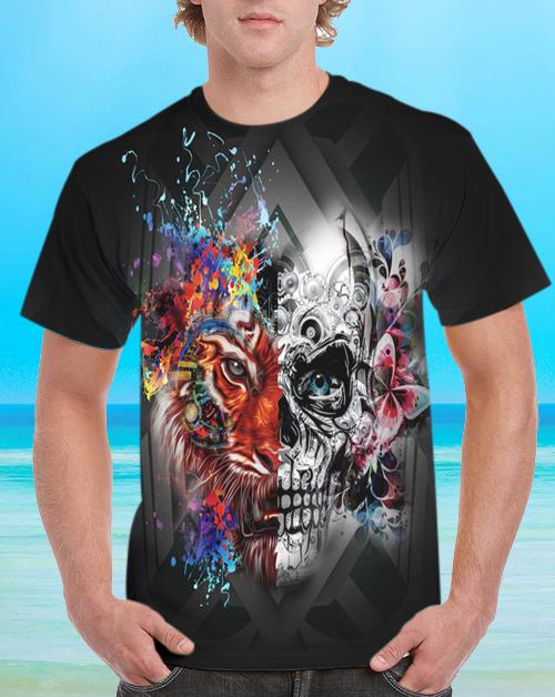 Colorful Tiger Head With Skull 3D T-Shirt SK-3DT-0K77